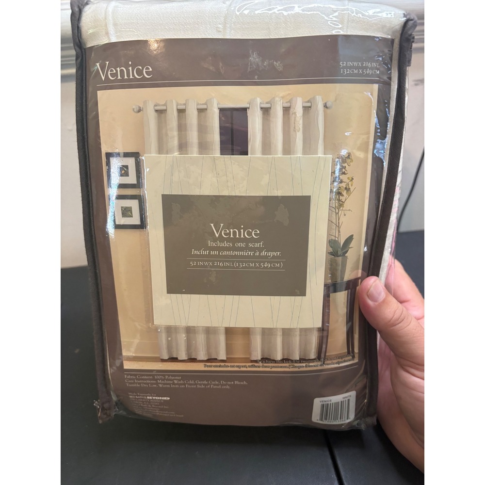 Venice White Window Scarf Valance 52x216 Sheer Textured Stripe Curtain New